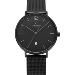 Obaku Mens Obaku Watches | 40mm TOFT- CHARCOAL Black Dial Date Window Mesh Watch