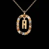 PDPAOLA All Jmj & Branded Fashion Jewellery | Yellow Gold Plate Colourful Precious Stones 'H' Initial Necklace