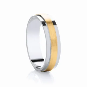 Jack Murphy Jewellers Two Tone Wedding Rings | Yellow Gold Wedding Rings | Platinum & 18ct Yellow Gold Matte Centre & Polished Classic Medium 6mm Wedding Band