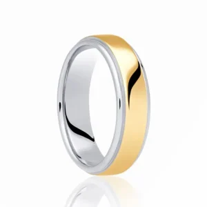 Jack Murphy Jewellers Two Tone Wedding Rings | Yellow Gold Wedding Rings | Platinum & 18ct Yellow Gold Inlaid Groove Polished Flat Medium 5mm Wedding Band