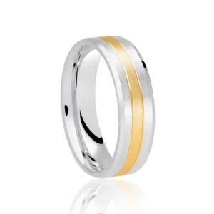 Jack Murphy Jewellers Two Tone Wedding Rings | Yellow Gold Wedding Rings | Platinum & 18ct Yellow Gold Inlaid & Bevelled Flat Court 6mm Wedding Band