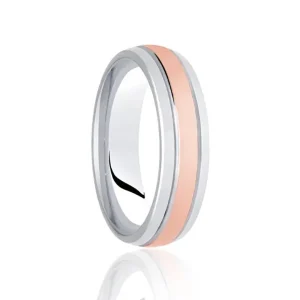 Jack Murphy Jewellers Two Tone Wedding Rings | Platinum Wedding Rings | Platinum & Rose Gold Inlaid Groove Polished Medium 6mm Wedding Band