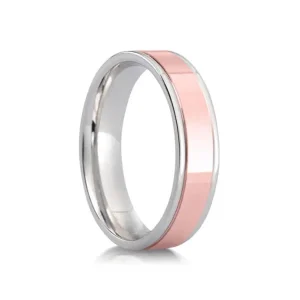 Jack Murphy Jewellers Two Tone Wedding Rings | Platinum Wedding Rings | Platinum & Rose Gold Inlaid Groove Flat Court 6mm Wedding Band