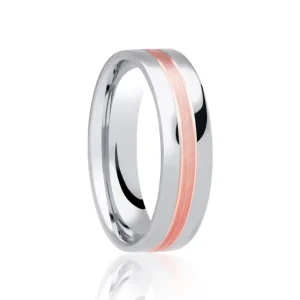 Jack Murphy Jewellers Two Tone Wedding Rings | Platinum Wedding Rings | Platinum & Rose Gold Inlaid Groove Flat Court 6mm Wedding Band