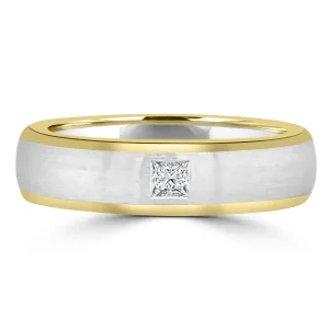 Jack Murphy Jewellers Two Tone Wedding Rings | Yellow Gold Wedding Rings | Platinum & Yellow Gold Flat Two Tone Inlayed Square Diamond 4mm Wedding Band