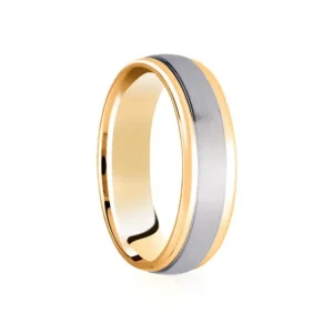 Jack Murphy Jewellers Yellow Gold Wedding Rings | Platinum Wedding Rings | Platinum & Yellow Gold Inlaid Groove Matte & Polished Classic Medium 6mm Wedding Band