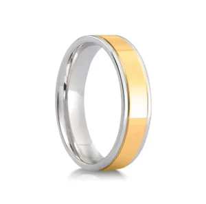 Jack Murphy Jewellers Two Tone Wedding Rings | Yellow Gold Wedding Rings | Platinum & Yellow Gold Inlaid Groove Flat Court 6mm Wedding Band