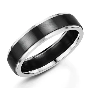 Jack Murphy Jewellers Zirconium Wedding Rings | Two Tone Wedding Rings | Platinum & Zirconium 5.5mm Matte & Polished Rounded Flat Wedding Band