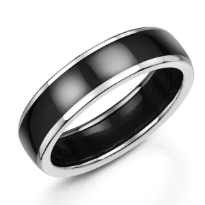 Jack Murphy Jewellers Zirconium Wedding Rings | Two Tone Wedding Rings | Platinum & Zirconium 6mm Polished Rounded Flat Wedding Band
