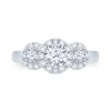 Jack Murphy Jewellers Natural Three-Stone Diamond Rings | Natural Halo Diamond Rings | Platinum Brilliant Round & Halo Three-Stone Diamond Ring, 1.18ct