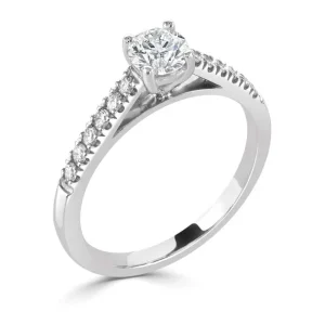 Jack Murphy Jewellers Natural Solitaire Diamond Rings | Platinum Brilliant Round Solitaire & Shoulder Set Diamond Band 0.49ct