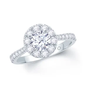 Jack Murphy Jewellers Natural Halo Diamond Rings | Platinum Brilliant Round & Halo, Shoulder Set Diamond Ring 0.75ct
