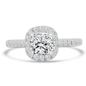Jack Murphy Jewellers Natural Halo Diamond Rings | Platinum Cushion & Halo Shoulder Set Diamond Ring, 1.40ct