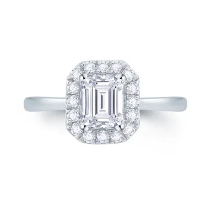 Jack Murphy Jewellers Natural Halo Diamond Rings | Platinum Emerald & Halo Diamond Ring, 0.76ct