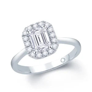 Jack Murphy Jewellers Natural Halo Diamond Rings | Platinum Emerald & Halo Diamond Ring, 0.76ct