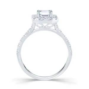Jack Murphy Jewellers Natural Halo Diamond Rings | Platinum Emerald & Halo Shoulder Set Diamond Ring, 1.02ct