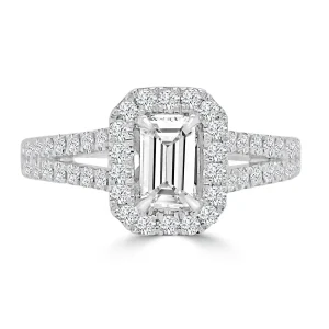 Jack Murphy Jewellers Natural Halo Diamond Rings | Platinum Emerald & Halo, Split Shoulder Set Diamonds, 0.88ct