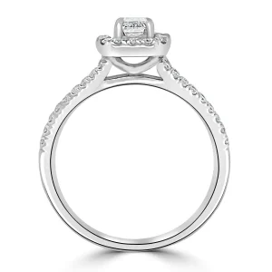 Jack Murphy Jewellers Natural Halo Diamond Rings | Platinum Emerald & Halo, Split Shoulder Set Diamonds, 0.88ct