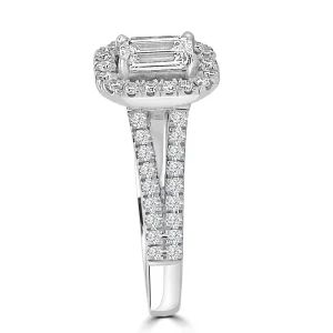 Jack Murphy Jewellers Natural Halo Diamond Rings | Platinum Emerald & Halo, Split Shoulder Set Diamonds, 0.88ct