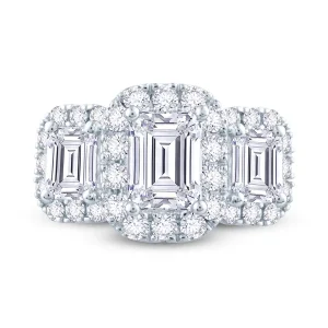 Jack Murphy Jewellers Natural Three-Stone Diamond Rings | Natural Halo Diamond Rings | Platinum Emerald & Halo Three Stone Diamond Ring 1.85ct