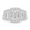 Jack Murphy Jewellers Natural Three-Stone Diamond Rings | Platinum Emerald & Trapezium, Halo Three Stone Diamond Ring, 1.64ct
