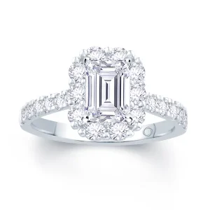 Jack Murphy Jewellers Natural Halo Diamond Rings | Platinum Emerald, Halo & Shoulder Set Diamond Ring 1.15ct
