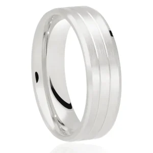 Jack Murphy Jewellers Platinum Wedding Rings | Platinum Inlaid Groove & Bevelled Flat Court 6mm Wedding Band