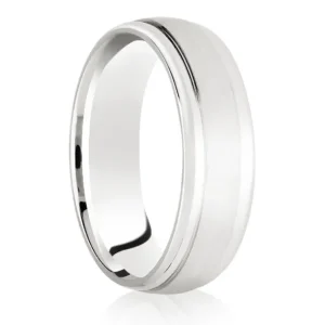 Jack Murphy Jewellers Platinum Wedding Rings | Platinum Inlaid Groove Matte & Polished Medium 6mm Wedding Band