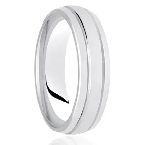 Jack Murphy Jewellers Platinum Wedding Rings | Platinum Inlaid Groove Polished Medium 6mm Wedding Band