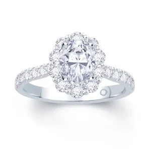 Jack Murphy Jewellers Natural Halo Diamond Rings | Platinum Oval & Halo Diamond Set Band Ring, 1.05ct