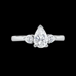 Jack Murphy Jewellers Natural Three-Stone Diamond Rings | Platinum Pear & Halo Three Stone Diamond Ring, 0.88ct