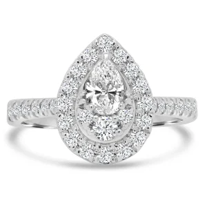 Jack Murphy Jewellers Natural Cluster Diamond Rings | Platinum Pear, Halo & Shoulder Set Illusion Diamond Ring, 0.70ct