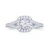 Jack Murphy Jewellers Natural Halo Diamond Rings | Platinum Round Brilliant & Cushion Halo, Split Shoulder Set Diamond Ring, 0.95ct
