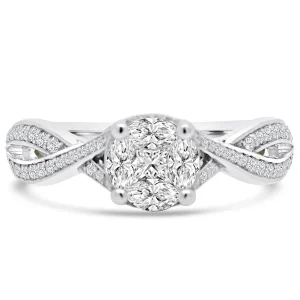 Jack Murphy Jewellers Natural Cluster Diamond Rings | Platinum Round, Shoulder Set Twist Infinity & Detailed Illusion Diamond Ring, 0.57ct