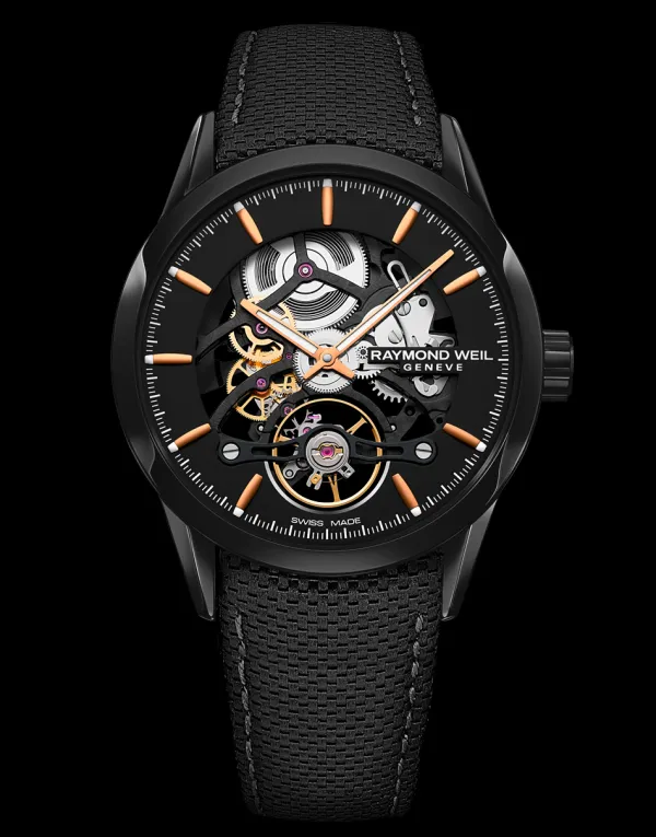 Raymond Weil Mens Raymond Weil Watches | 42mm Freelancer Automatic Skeleton Black Leather Men's Watch