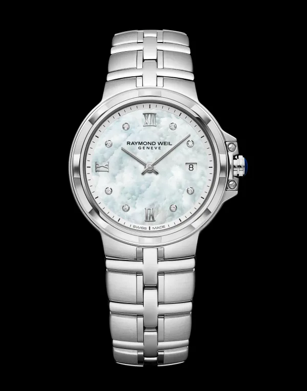 Raymond Weil Ladies Raymond Weil Watches | 30mm Parsifal Mother of Pearl Set Diamond Dial Watch