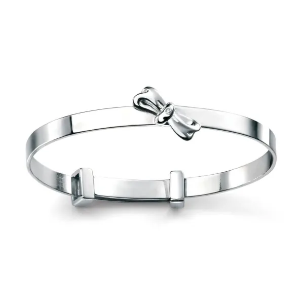 sterling_silver_bow__diam_0.webp Jack Murphy Jewellers Childrens Jewellery | Jmj Diamond Set Jewellery | Sterling Silver Bow & Diamond Baby Bangle