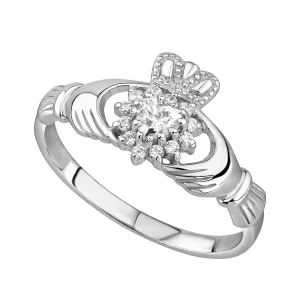 Jack Murphy Jewellers Jmj Sterling Silver Jewellery | Sterling Silver Claddagh & CZ Cluster Ring - Size P 1/2