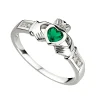 Jack Murphy Jewellers Jmj Sterling Silver Jewellery | Sterling Silver Claddagh Green Heart & CZ Shoulder Set Ring