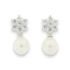 Jack Murphy Jewellers Bridal Jewellery | Jmj Sterling Silver Jewellery | Sterling Silver Cluster CZ & Freshwater Pearl Drop Earrings