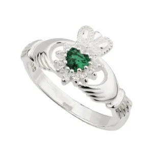Jack Murphy Jewellers Jmj Sterling Silver Jewellery | Sterling Silver Crystal Green Heart CZ Claddagh Ring - Size N