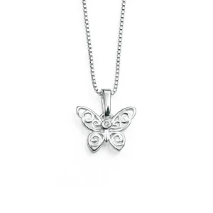 Jack Murphy Jewellers Childrens Jewellery | Jmj Diamond Set Jewellery | Sterling Silver Cute Children's Filigree & Diamond Butterfly Necklace