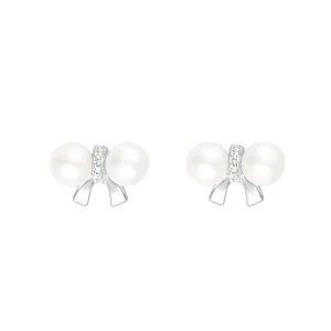 Jack Murphy Jewellers Jmj Sterling Silver Jewellery | Sterling Silver CZ & Pearl Bow Stud Earrings