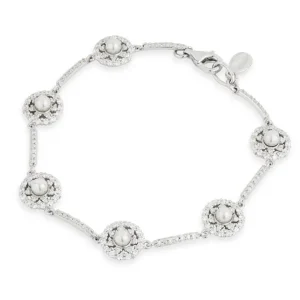 Jack Murphy Jewellers Bridal Jewellery | Jmj Sterling Silver Jewellery | Sterling Silver CZ Clustered Halo & Pearl Bracelet