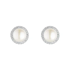 Jack Murphy Jewellers Bridal Jewellery | Jmj Sterling Silver Jewellery | Sterling Silver CZ Halo Freshwater Pearl Stud Earrings