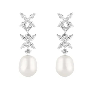 Jack Murphy Jewellers Bridal Jewellery | Jmj Sterling Silver Jewellery | Sterling Silver CZ Stars 10mm Pearl Drop Earrings