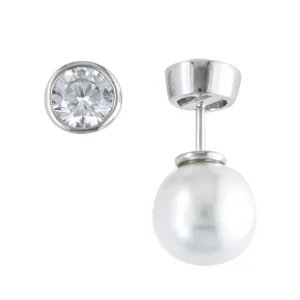 Jack Murphy Jewellers Jmj Sterling Silver Jewellery | Sterling Silver Double Sided Pearl & Brilliant Round CZ Stud Earrings