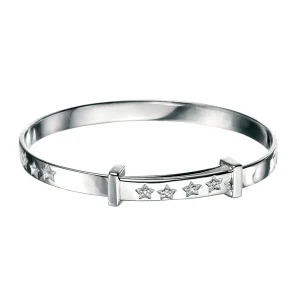 Jack Murphy Jewellers Childrens Jewellery | Jmj Diamond Set Jewellery | Sterling Silver Engraved Twinkle Star & Diamond Set Baby Bangle