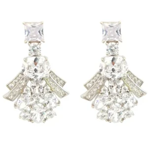 Jack Murphy Jewellers Bridal Jewellery | Jmj Sterling Silver Jewellery | Sterling Silver Fancy Princess, Oval & Round Art Deco Drop CZ Earrings