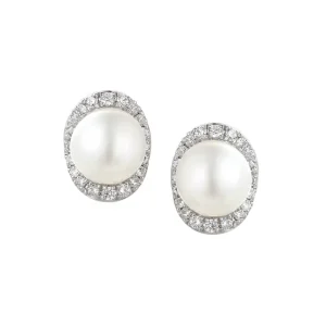 Jack Murphy Jewellers Bridal Jewellery | Jmj Sterling Silver Jewellery | Sterling Silver Freshwater Pearl & Halo Stud Earrings
